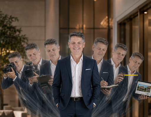 One real estate agent with subtle visual projections representing several AIM capabilities
